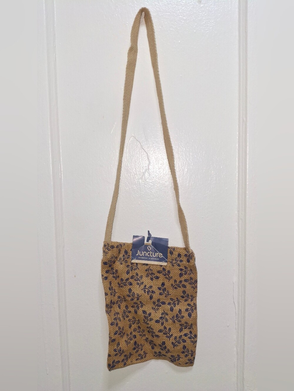 Juncture Floral Jute Messenger Bag Crossbody Tan Blue NWT